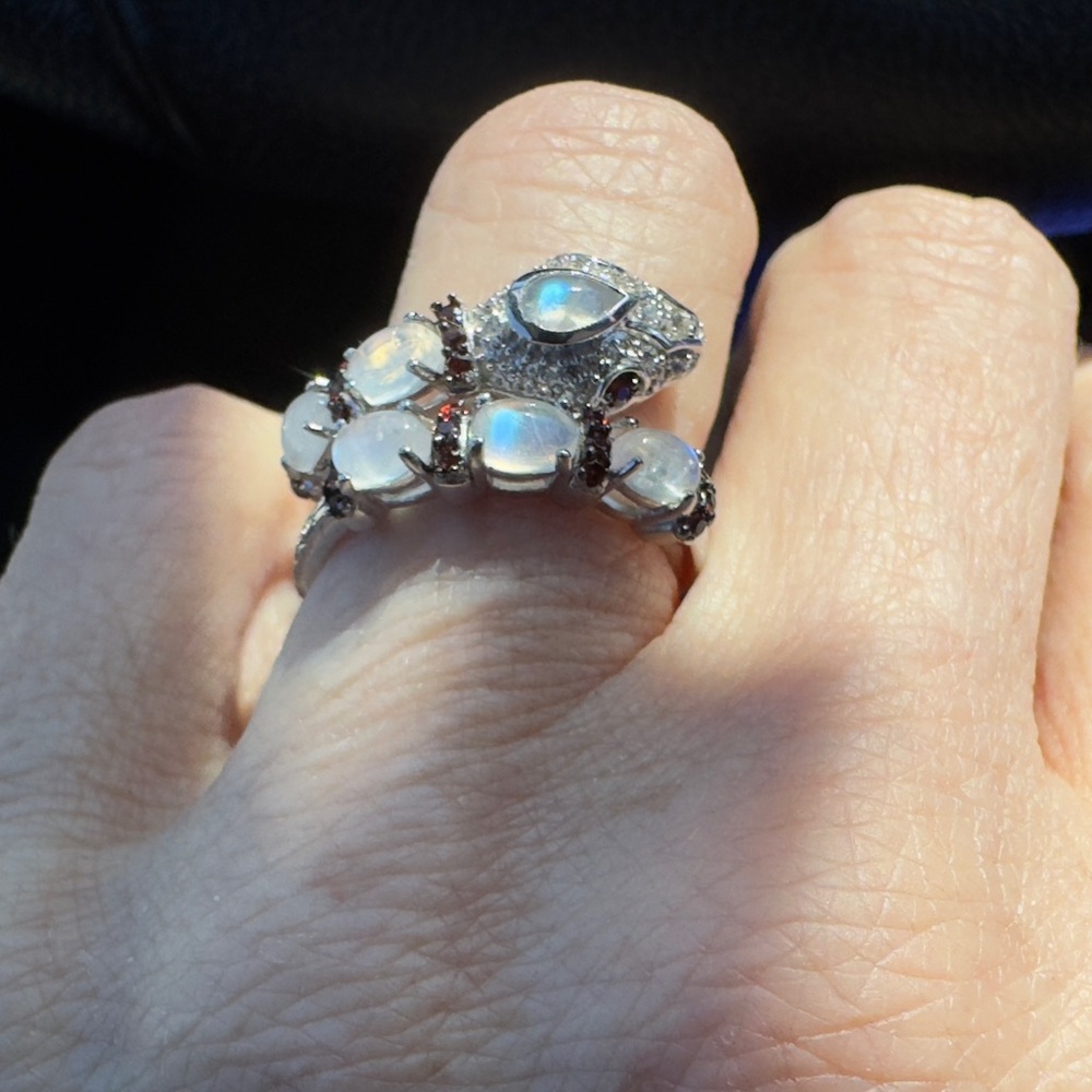 Sterling Moonstone & Garnet Snake Ring - Picture 3 of 4